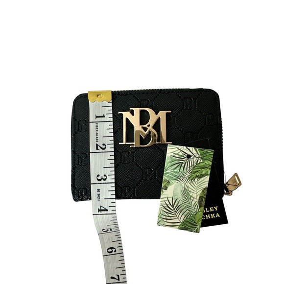 New Badgley Mischka Wallet Black Zipper Monogram Vegan Leather Glam Designer - Picture 9 of 9